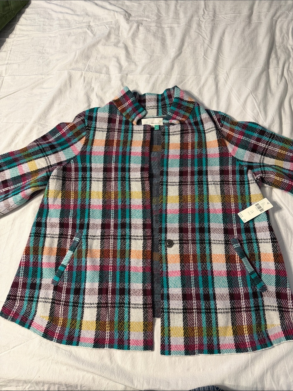 Anthropologie Plaid Multicolor Open-Front Women's Coat NWT 1X